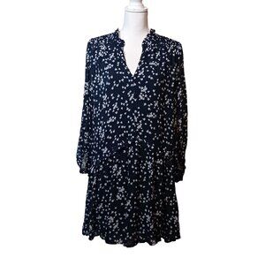 Collective Concepts Navy‎ Blue White Floral Long Puff Sleeve Shift Dress Size M